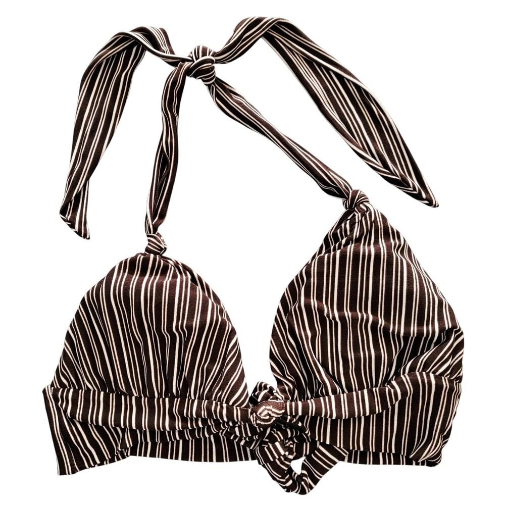 Robin Piccone Brown & White Striped Triangle Halter Bikini Top Women's Sz M